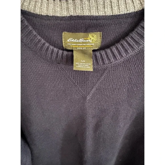 Eddie Bauer Mens Navy Blue‎ Cotton Crew Neck Sweater L G - Picture 3 of 4